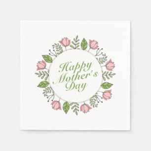 Elegant Happy Mother's Day Floral Wreath Napkin Serviette