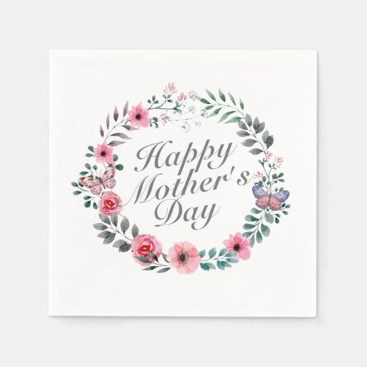Elegant Happy Mother's Day Floral Wreath Napkin Serviette (Vorderseite)