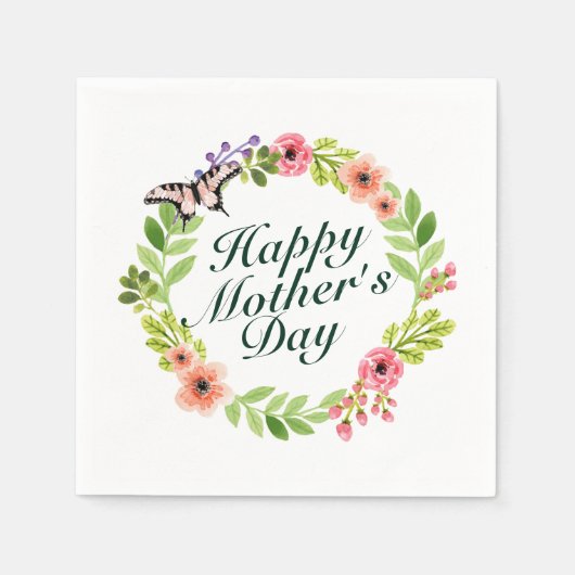 Elegant Happy Mother's Day Floral Wreath Napkin Serviette (Vorderseite)
