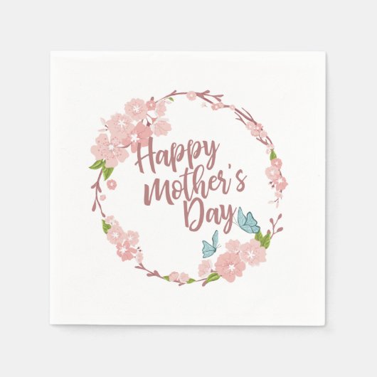 Elegant Happy Mother's Day Floral Wreath | Napkin Serviette (Vorderseite)