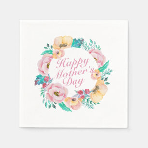 Elegant Happy Mother's Day Floral Wreath Napkin Serviette