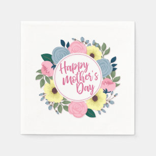 Elegant Happy Mother's Day Floral Wreath Napkin Serviette