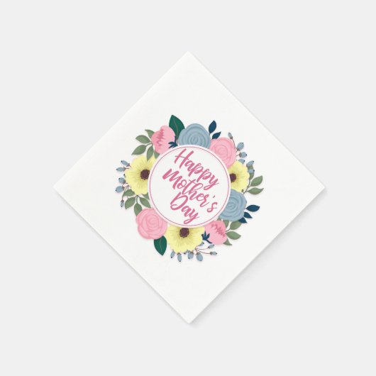 Elegant Happy Mother's Day Floral Wreath | Napkin Serviette (Ecke)