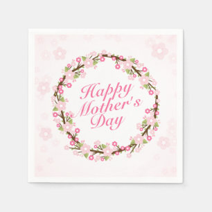 Elegant Happy Mother's Day Floral Wreath Napkin Serviette