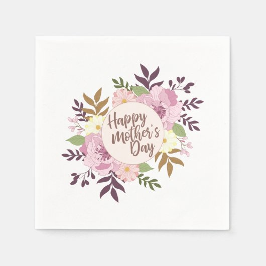 Elegant Happy Mother's Day Floral Wreath | Napkin Serviette (Vorderseite)