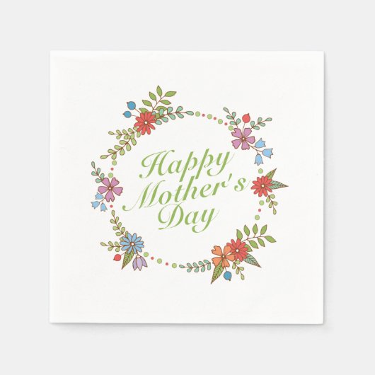 Elegant Happy Mother's Day Floral Wreath | Napkin Serviette (Vorderseite)