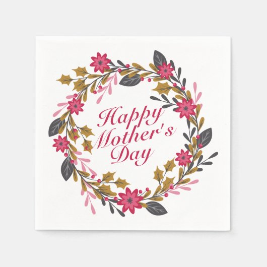 Elegant Happy Mother's Day Floral Wreath Napkin Serviette (Vorderseite)