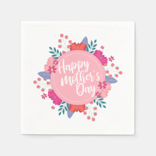 Elegant Happy Mother's Day Floral Wreath Napkin Serviette