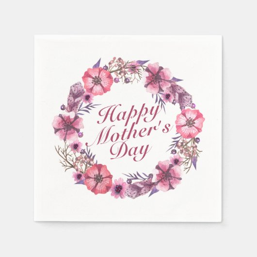 Elegant Happy Mother's Day Floral Wreath Napkin Serviette (Vorderseite)