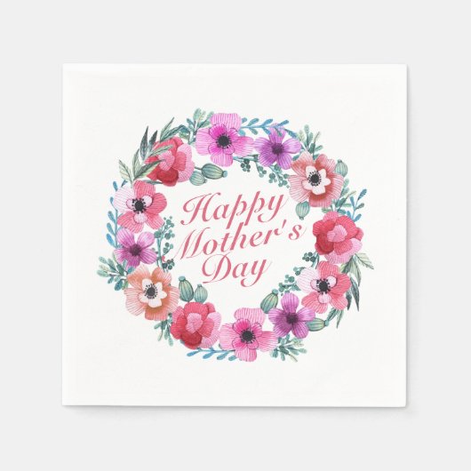 Elegant Happy Mother's Day Floral Wreath Napkin Serviette (Vorderseite)