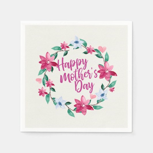 Elegant Happy Mother's Day Floral Wreath | Napkin Serviette (Vorderseite)