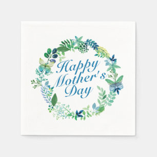 Elegant Happy Mother's Day Floral Wreath Napkin Serviette