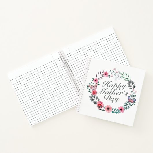 Elegant Happy Mother's Day Floral Wreath Notebook Notizblock (Innenseite)