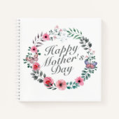Elegant Happy Mother's Day Floral Wreath Notebook Notizblock (Vorderseite)