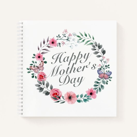 Elegant Happy Mother's Day Floral Wreath Notebook Notizblock (Vorderseite)