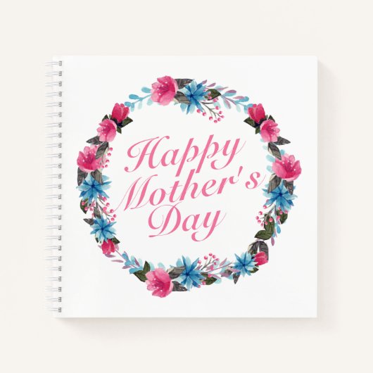 Elegant Happy Mother's Day Floral Wreath Notebook Notizblock (Vorderseite)
