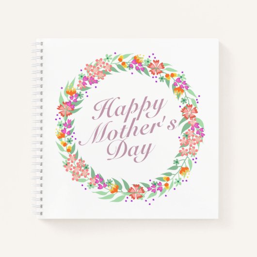 Elegant Happy Mother's Day Floral Wreath Notebook Notizblock (Vorderseite)