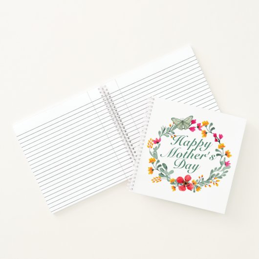 Elegant Happy Mother's Day Floral Wreath Notebook Notizblock (Innenseite)