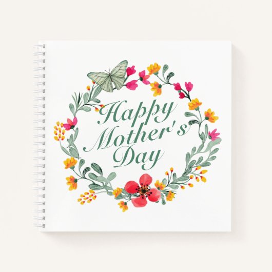 Elegant Happy Mother's Day Floral Wreath Notebook Notizblock (Vorderseite)