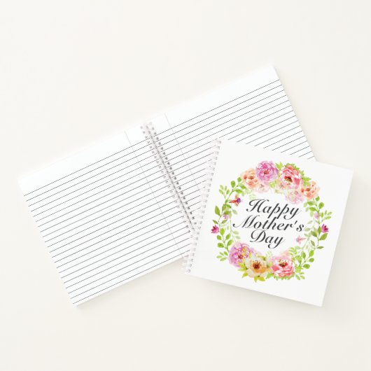 Elegant Happy Mother's Day Floral Wreath Notebook Notizblock (Innenseite)