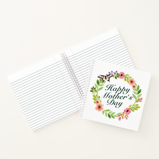 Elegant Happy Mother's Day Floral Wreath Notebook Notizblock (Innenseite)