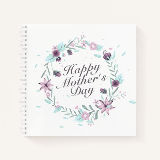 Elegant Happy Mother's Day Floral Wreath Notebook Notizblock (Vorderseite)