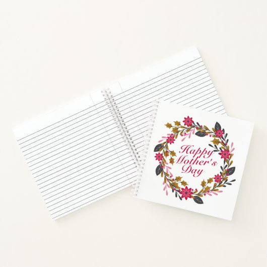 Elegant Happy Mother's Day Floral Wreath Notebook Notizbuch (Innenseite)