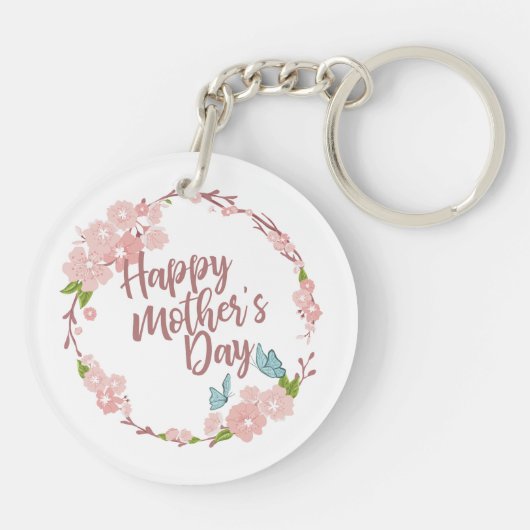 Elegant Happy Mother's Day Floral Wreath Schlüssel Schlüsselanhänger (Rückseite)