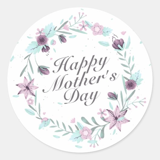Elegant Happy Mother's Day Floral Wreath Sticker (Vorderseite)