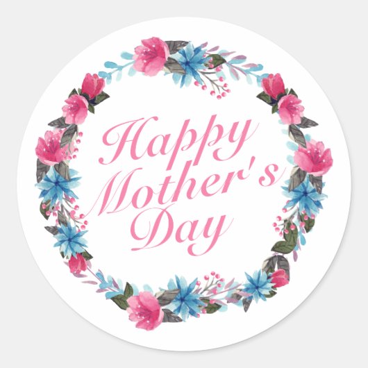 Elegant Happy Mother's Day Floral Wreath Sticker (Vorderseite)