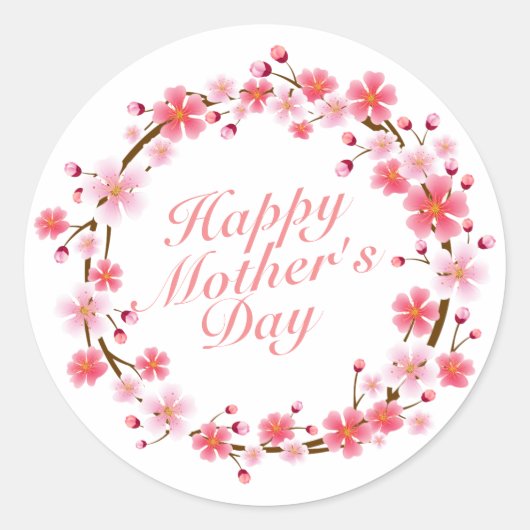 Elegant Happy Mother's Day Floral Wreath Sticker (Vorderseite)