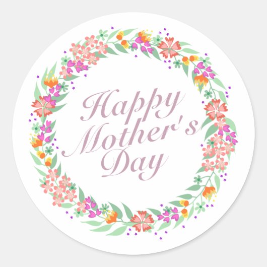 Elegant Happy Mother's Day Floral Wreath Sticker (Vorderseite)