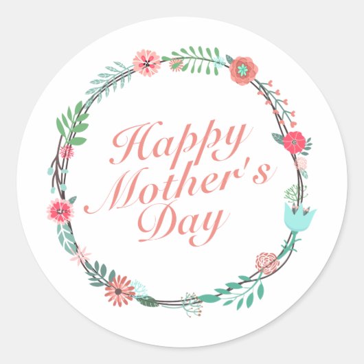 Elegant Happy Mother's Day Floral Wreath Sticker (Vorderseite)