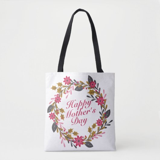 Elegant Happy Mother's Day Floral Wreath Tote Bag Tasche (Vorderseite)