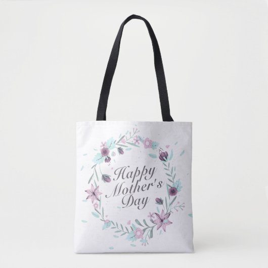 Elegant Happy Mother's Day Floral Wreath Tote Bag Tasche (Vorderseite)