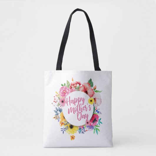 Elegant Happy Mother's Day Floral Wreath Tote Bag Tasche (Vorderseite)