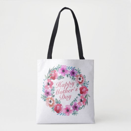 Elegant Happy Mother's Day Floral Wreath Tote Bag Tasche (Vorderseite)