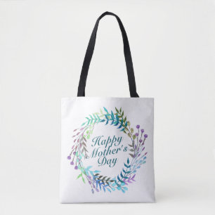 Elegant Happy Mother's Day Floral Wreath Tote Bag Tasche