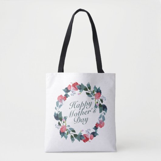 Elegant Happy Mother's Day Floral Wreath Tote Bag Tasche (Vorderseite)