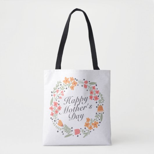 Elegant Happy Mother's Day Floral Wreath Tote Bag Tasche (Vorderseite)