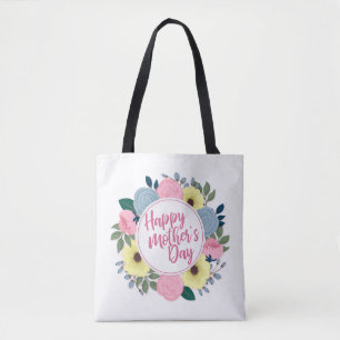 Elegant Happy Mother's Day Floral Wreath Tote Bag Tasche