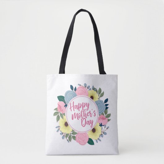 Elegant Happy Mother's Day Floral Wreath Tote Bag Tasche (Vorderseite)