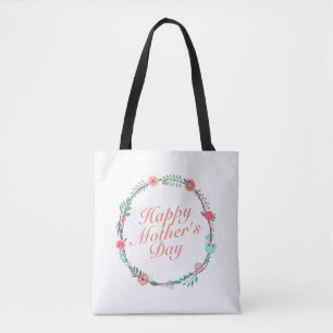 Elegant Happy Mother's Day Floral Wreath Tote Bag Tasche