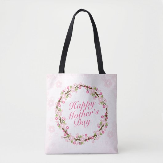 Elegant Happy Mother's Day Floral Wreath Tote Bag Tasche (Vorderseite)