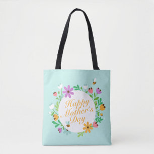 Elegant Happy Mother's Day Floral Wreath Tote Bag Tasche