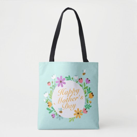 Elegant Happy Mother's Day Floral Wreath Tote Bag Tasche (Vorderseite)