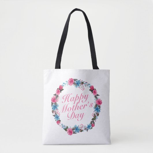 Elegant Happy Mother's Day Floral Wreath Tote Bag Tasche (Vorderseite)