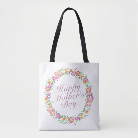 Elegant Happy Mother's Day Floral Wreath Tote Bag Tasche (Vorderseite)