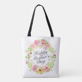 Elegant Happy Mother's Day Floral Wreath Tote Bag Tasche (Rückseite)