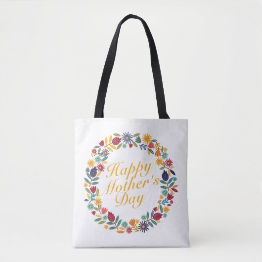 Elegant Happy Mother's Day Floral Wreath Tote Bag Tasche (Vorderseite)